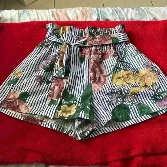 SHEIN Pants - Striped Blue Floral Shorts